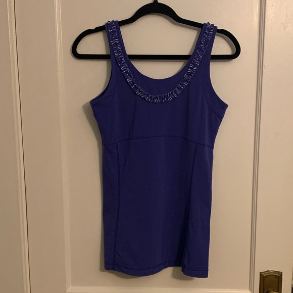 Lucy purple/blue athletic tank top w/white and purple ruffle, Womens size Small - Picture 2 of 9